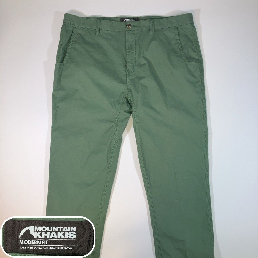 Mountain Khakis Stretch Poplin Pants Mens 40x32 Green Modern Fit Chinos
